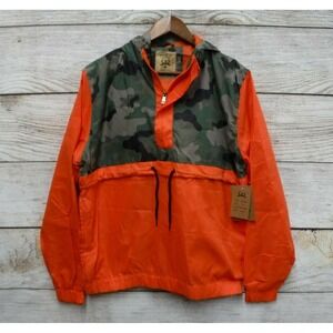 Brooklyn Laundry Jacket Mens Medium Orange Camo Hooded Windbreaker Jacket New